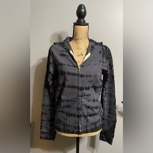 Monrow Tie Dye Zip Up Hoodie, Black & Grey, Size S